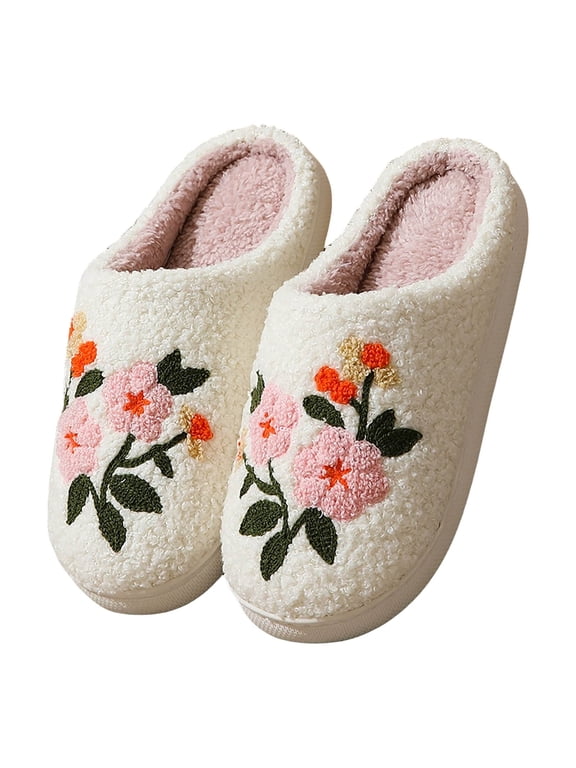 House Slippers for Women Men Cute Print Winter Warm Indoor Slip on Shoes Memory Foam Slides