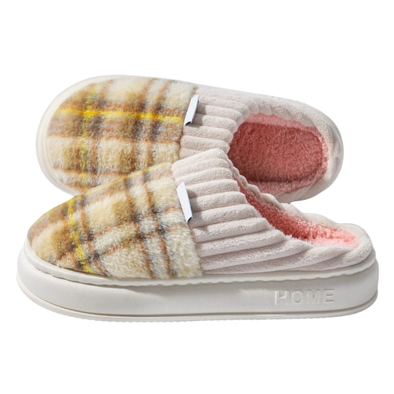 Mostsola House Slippers for Women Men Plush Checkered Warm Fuzzy Bedroom Memory Foam Slip on Shoes