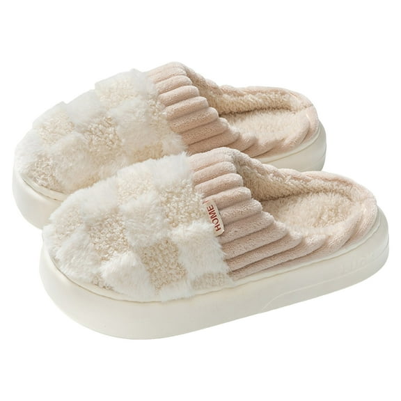 Mostsola House Slippers for Women Men Plush Checkered Warm Fuzzy Bedroom Memory Foam Slip on Shoes