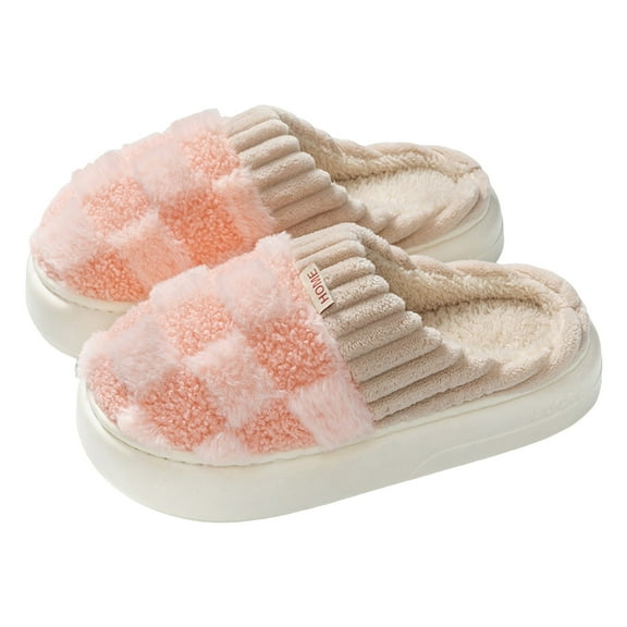 Mostsola House Slippers for Women Men Plush Checkered Warm Fuzzy Bedroom Memory Foam Slip on Shoes