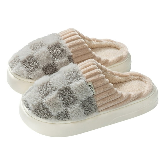 Mostsola House Slippers for Women Men Plush Checkered Warm Fuzzy Bedroom Memory Foam Slip on Shoes