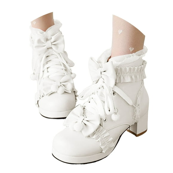 Kawaii Ankle Boots for Women Goth Lolita Platform Booties Lace up Cute Dress Shoes