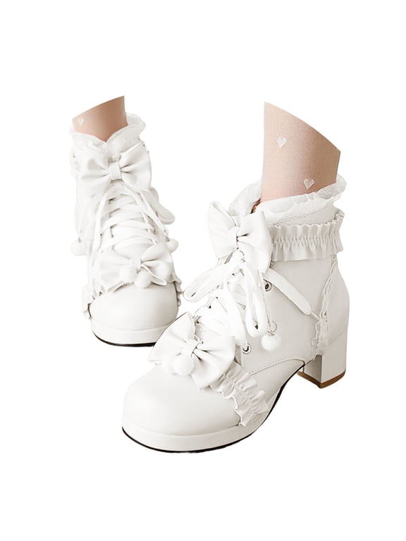 Kawaii Ankle Boots for Women Goth Lolita Platform Booties Lace up Cute Dress Shoes