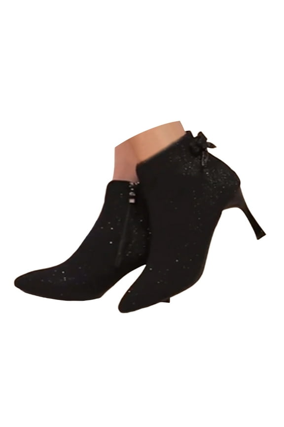 Kitten Heel Ankle Boots for Women Side Zip Pointy Toe Bowknot Dress Booties Stiletto