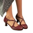 thumbnail image 1 of Mostsola Kitten Heels for Women Criss Cross Strap Vintage Cap Toe Round Toe Heeled Oxford Shoes, 1 of 5