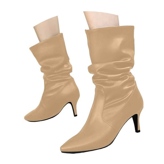 Mostsola Kitten Heels for Women Pointy Toe Slouchy Fall Boots Fashion Leather Dressy Ankle Boots