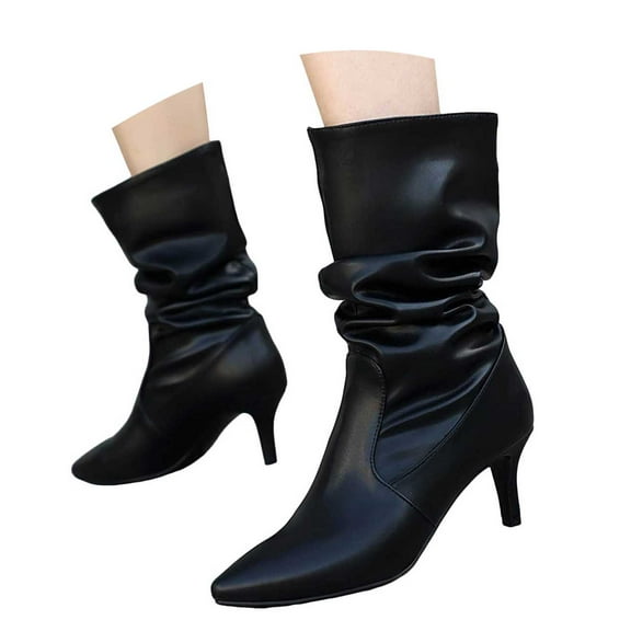 Mostsola Kitten Heels for Women Pointy Toe Slouchy Fall Boots Fashion Leather Dressy Ankle Boots