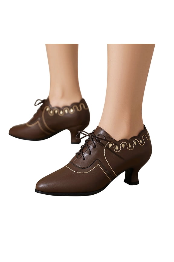 Kitten Heels for Women Vintage Lace up Heeled Oxfords Casual Dressy 70s Pumps Shoes