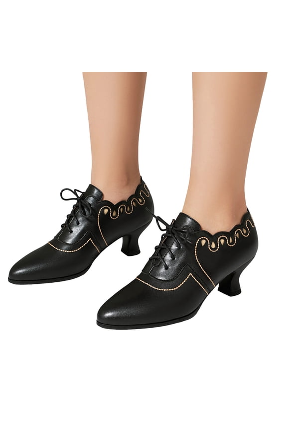 Kitten Heels for Women Vintage Lace up Heeled Oxfords Casual Dressy 70s Pumps Shoes
