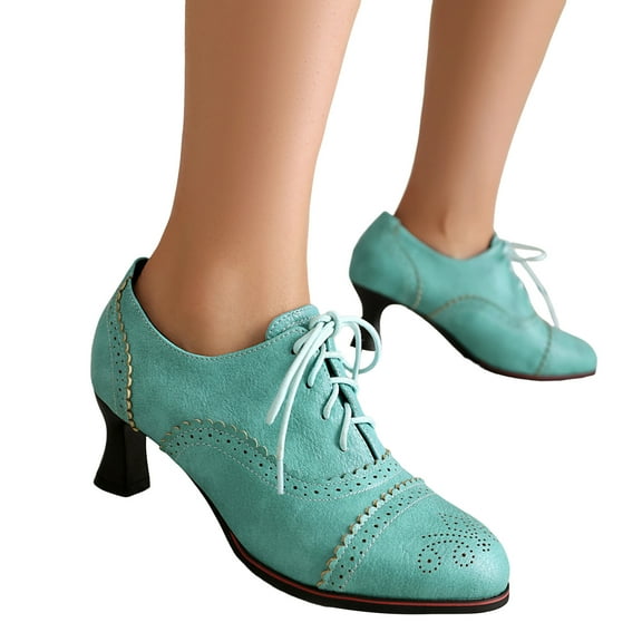 Mostsola Kitten Heels for Women Vintage Lace up Heeled Oxfords Casual Dressy 70s Pumps Shoes