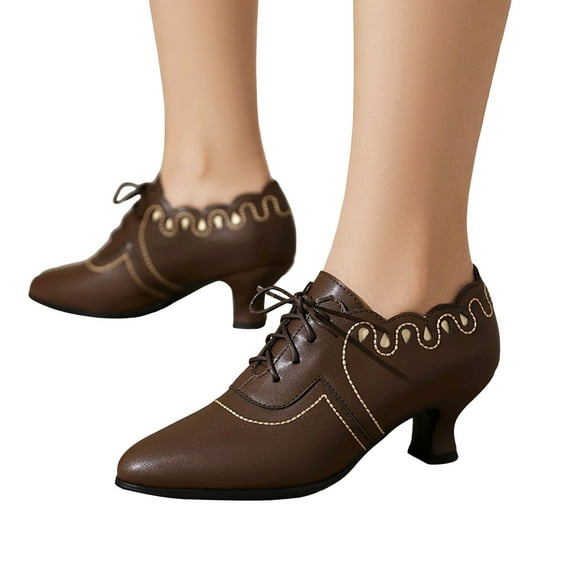 Mostsola Kitten Heels for Women Vintage Lace up Heeled Oxfords Casual Dressy 70s Pumps Shoes