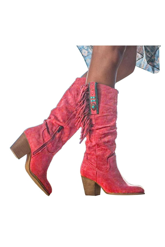 Knee High Boots Women Casual High Heel Zipper Tall Booties Suede Slouchy Fall Boots