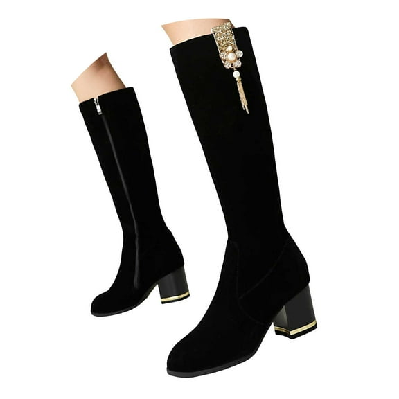 Mostsola Knee High Boots Women Elegant Tassel Mid Calf Boots Suede Heel Dressy Fall Boots