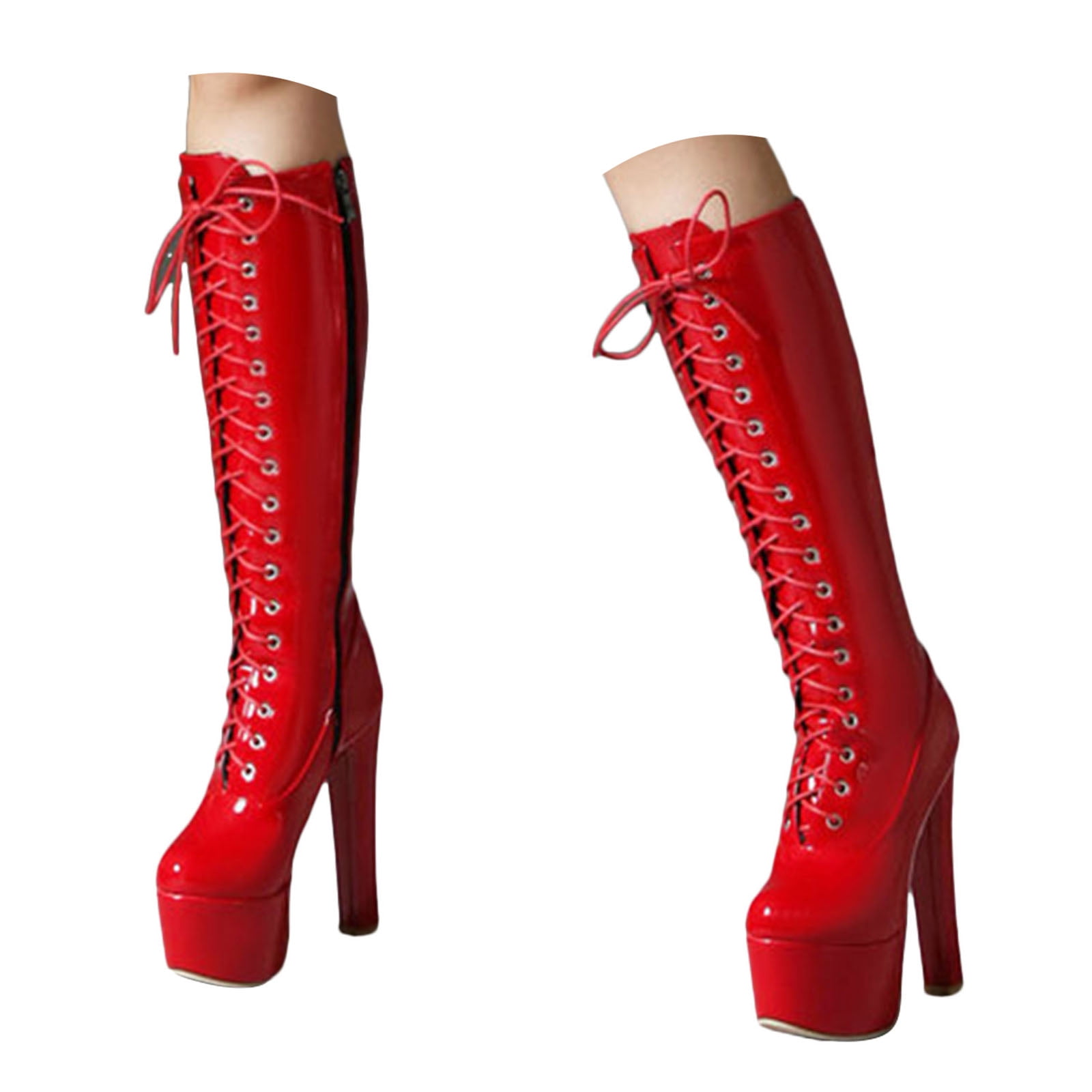 Mostsola Knee High Boots Women High Heel Platform Patent Leather