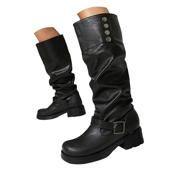 Mostsola Knee High Boots Women Platform Heel Combat Boots Round Toe Fashion Motorcycle Boots