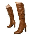 thumbnail image 1 of Mostsola Knee High Boots Women Slouchy Retro Leather Tall Boots Side Zipper High Heel Booties, 1 of 9
