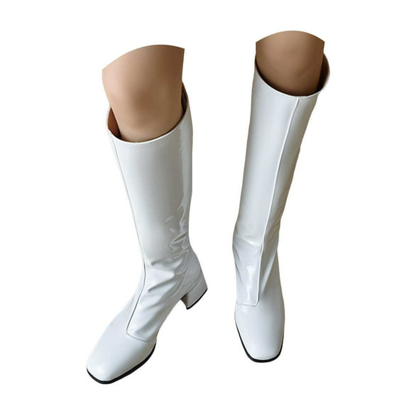 Mostsola Knee High Boots Women Square Toe Tall Boots Zip up Block Heeled Gogo Boots