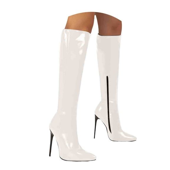 Mostsola Knee High Boots Women Stiletto Pointed Toe Tall Boots Sexy Leather Zip up High Heels