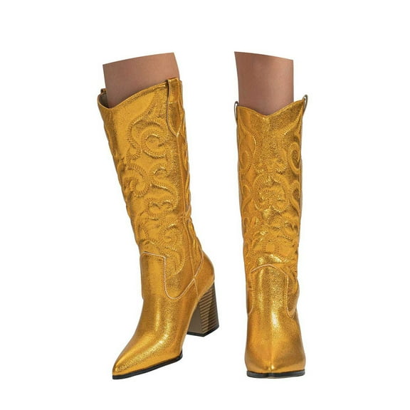Mostsola Knee High Cowboy Boots for Women Vintage Embroidery Western Cowgirl Mid Calf Boots