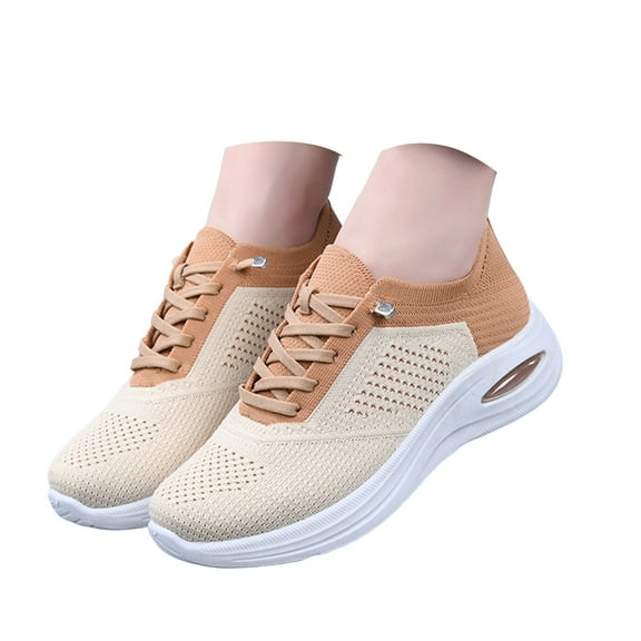 Mostsola Knitted Sneakers for Women Lace up Platform Running Shoes Comfortable Casual Flats