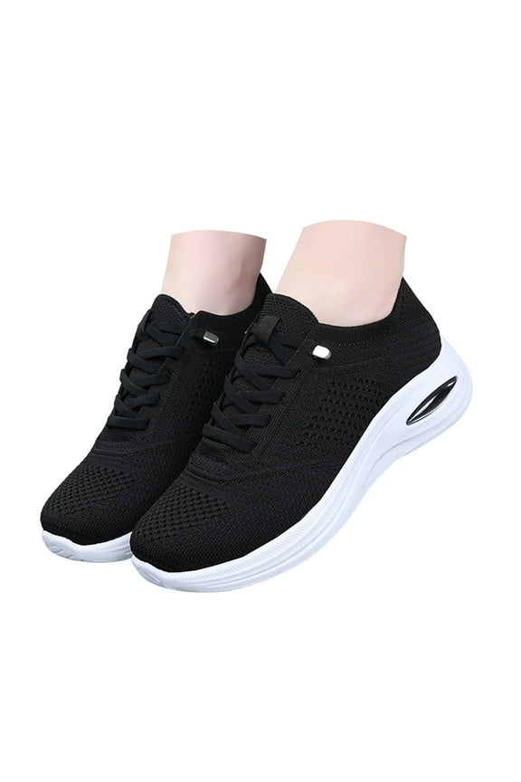 Knitted Sneakers for Women Lace up Platform Running Shoes Comfortable Casual Flats