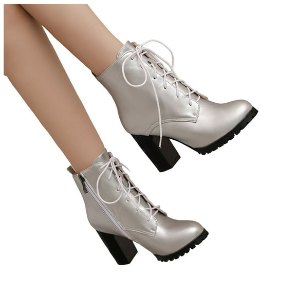 Mostsola Lace up Ankle Boots for Women Lug Sole Dress Booties Block Heel Short Boots