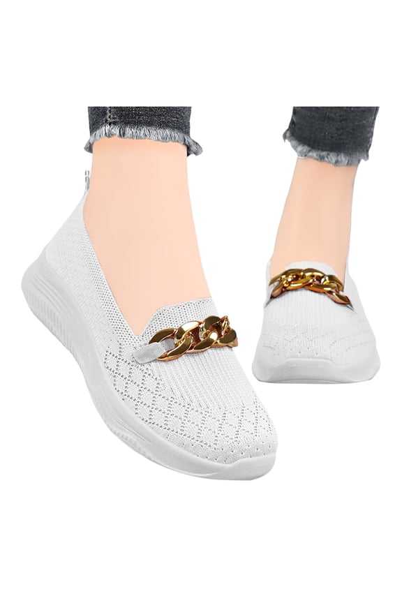 Loafers for Women Fashion Chain Slip on Walking Shoes Lightweight Knit Mesh Sneakers
