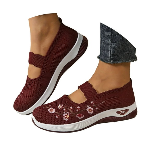 Mostsola Loafers for Women Flower Embroidery Slip on Mary Jane Shoes Comfortable Walking Shoes