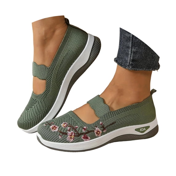 Mostsola Loafers for Women Flower Embroidery Slip on Mary Jane Shoes Comfortable Walking Shoes