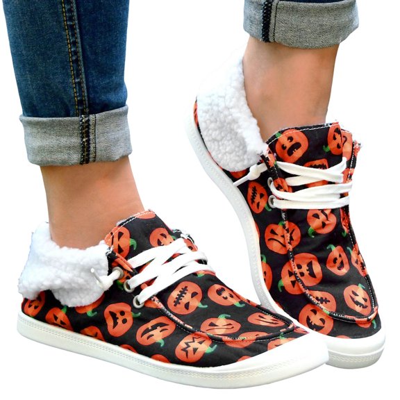 Mostsola Loafers for Women Funny Pumpkin Ghost Print Slip on Walking Shoes Casual Flats Shoes