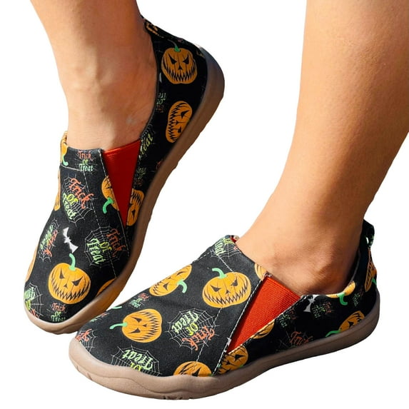 Mostsola Loafers for Women Funny Pumpkin Ghost Print Slip on Walking Shoes Casual Flats Shoes