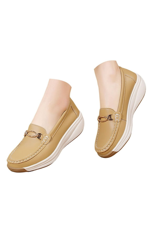 Loafers for Women Platform Penny Loafers Casual Slip on Shoes Metal Chain Walking Shoes