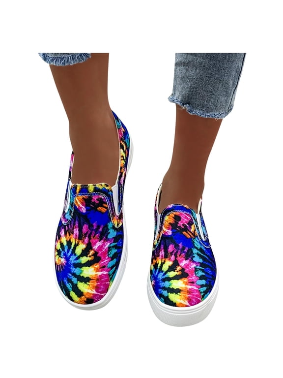 Loafers for Women Print Canvas Shoes Slip on Platform Sneakers Casual Walking Shoes