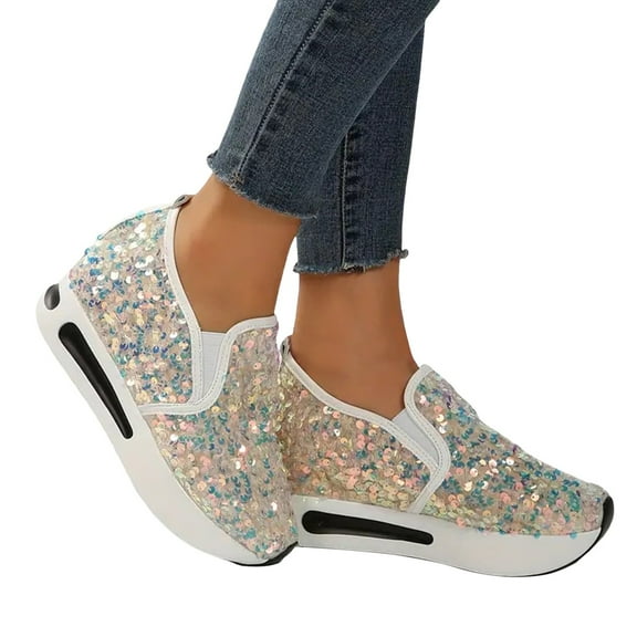 Mostsola Loafers for Women Sequin Fashion Womens Sneakers Platform Slip on Shoes Wedges Heels