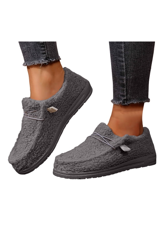 Loafers for Women Winter Warm Plush Slip on House Slippers Casual Flats Snow Booties