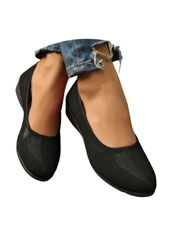 Low Wedges for Women Vintage Pattern Slip on Dressy Shoes Closed Toe Casual Heels