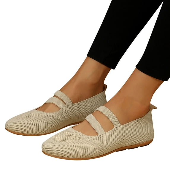Mostsola Mary Jane Shoes Women Knit Round Toe Slip on Double Strap Non-Slip Ballet Flats Shoes