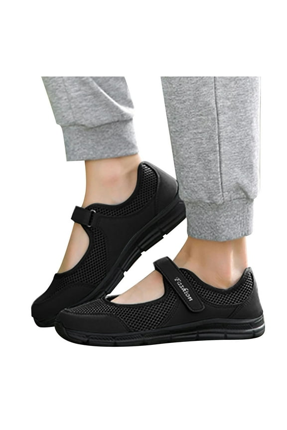 Mary Jane Shoes Women Mesh Sneakers Adjustable Non Slip Walking Shoes Soft Sole Flats