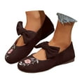 thumbnail image 1 of Mostsola Mary Jane Shoes Women Suede Embroidery Floral Dressy Bowknot Slip on Ballet Flats Shoes, 1 of 9