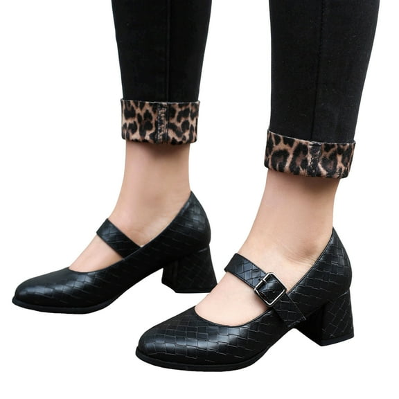 Mostsola Mary Jane Shoes Women Vintage Print Dress Shoes Closed Toe Block Heel Pumps Shoes
