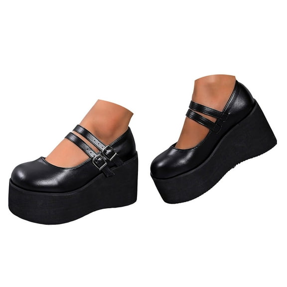 Mostsola Mary Jane Shoes Women Wedge Platform Leather Double Ankle Strap Pumps Closed Toe Heels