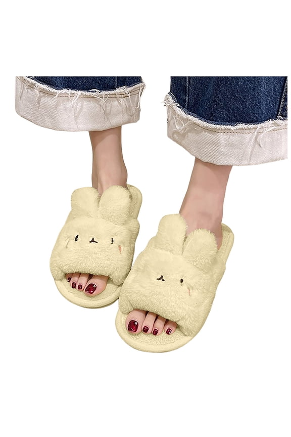 Memory Foam Slippers for Women Open Toe Cute Bunny Slip on Shoes Bedroom Scuff Slippers