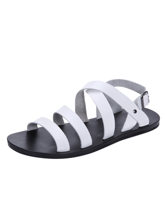 Men's Caged Gladiator Flat Sandals Open Toe Adjustable Slingback Casual Roman Beach Shoes