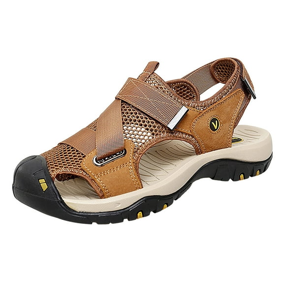 Mostsola Men's Sandals Closed Toe Mesh Splicing Outdoor Leather Sandals Summer Fisherman Shoes