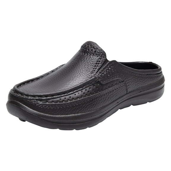 Mostsola Men's Soft Leather Mules Open Back Closed Toe Classic Sandal Casual Arch Support Walking Shoe