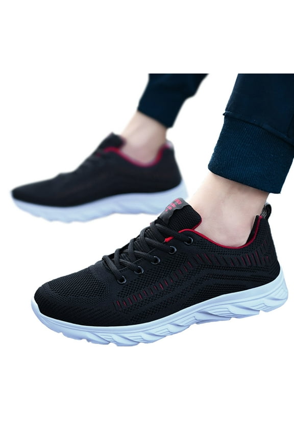 Mens Sneakers Lightweight Soft Sole Running Shoes Casual Knit Lace up Walking Shoes