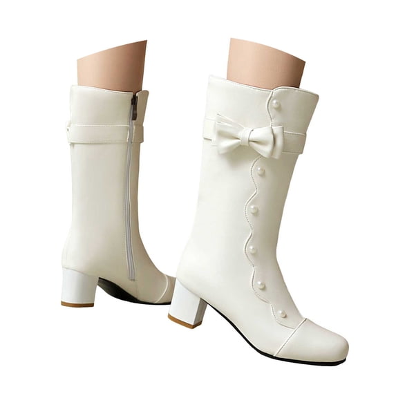 Mostsola Mid Calf Boots for Women Elegant Leather Black Boots Heel Fall Boots for Women 2025