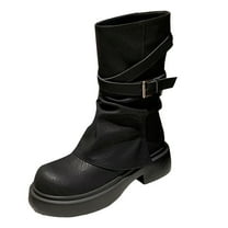Mostsola Mid Calf Boots for Women Fold Over Platform Round Toe Chunky Low Heel Motorcycle Boots