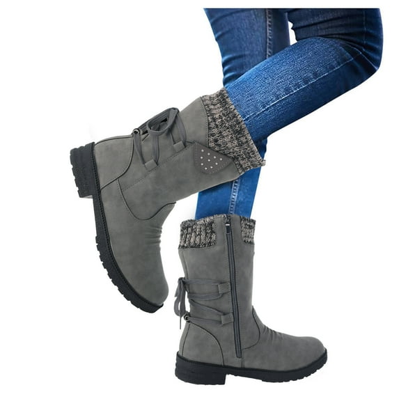 Mostsola Mid Calf Snow Boots for Women Suede Vintage Lace up Tall Boots Winter Warm Zipper Booties