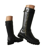 Mostsola Motorcycle Boots for Women Fashion Biker Riding Boots Zip up Chunky MId Calf Boots